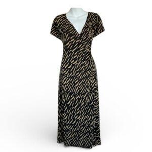 SOFT SURROUNDINGS jersey knit tiger print dress, cap sleeve tan//black PM
